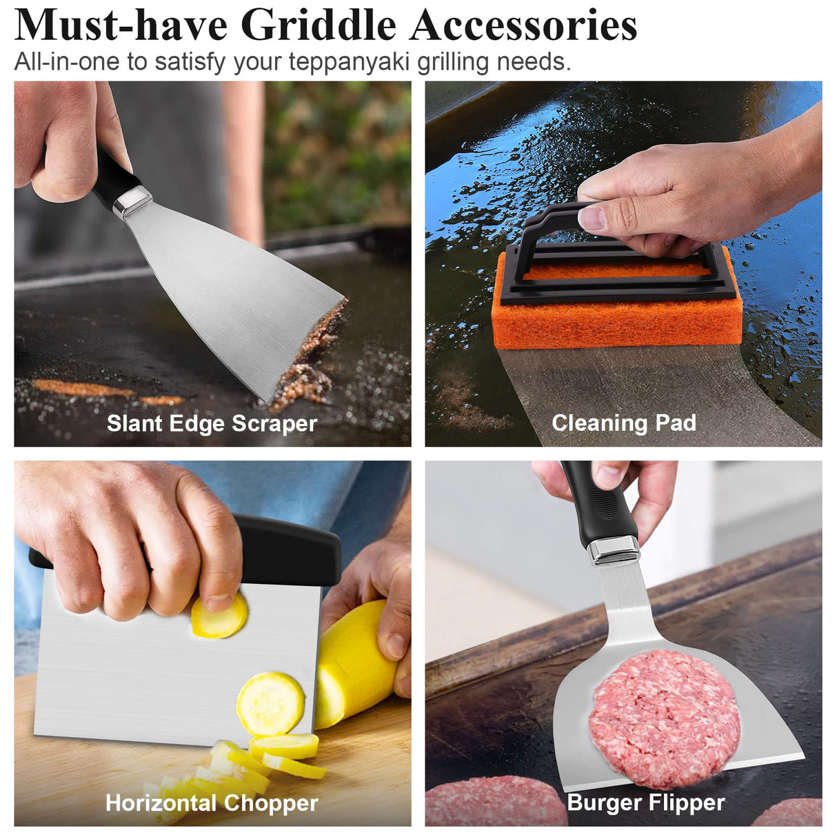 Grilliance 27pcs Blackstone Griddle Accessories Kit, Flat Top Grill Tools for Camp Chef，Hibachi Enlarged Spatula Gift Set with Basting Cover，Burger Press Patty Maker for Outdoor BBQ Teppanyaki Grilliance