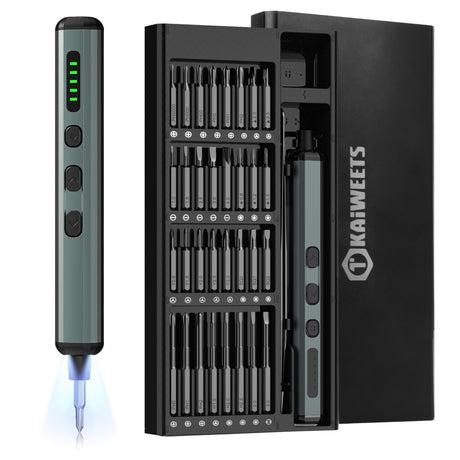 KAIWEETS 70-in-1 Mini Electric Screwdriver, Rechargeable Cordless Screwdriver Set with 64 S2 Magnetic Bits, 5 Gears Torque, 4 LED Lights, Power Screwdriver for Precision Work Phone Camera Laptop Watch KAIWEETS