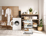 CAXXA 3-Tier Rolling Metal Storage Organizer - Mobile Utility Cart Kitchen Cart with Caster Wheels, White CAXXA