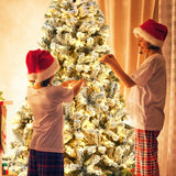 COSTWAY 9 FT Pre-Lit Christmas Tree, Snow Flocked Hinged Xmas Tree with 1498 Branches Tips & 550 LED Lights, Metal Stand, Artificial Pine Lighted Holiday Tree for Home Office Decorations COSTWAY