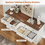 DICTAC 10 Drawers Dresser for Bedroom,55" Wide Farmhouse Dresser with Natural Texture and Vintage Metal Handles, Rustic Wood Chest of Drawers for Bedroom, Living Room, Hallway,White DICTAC