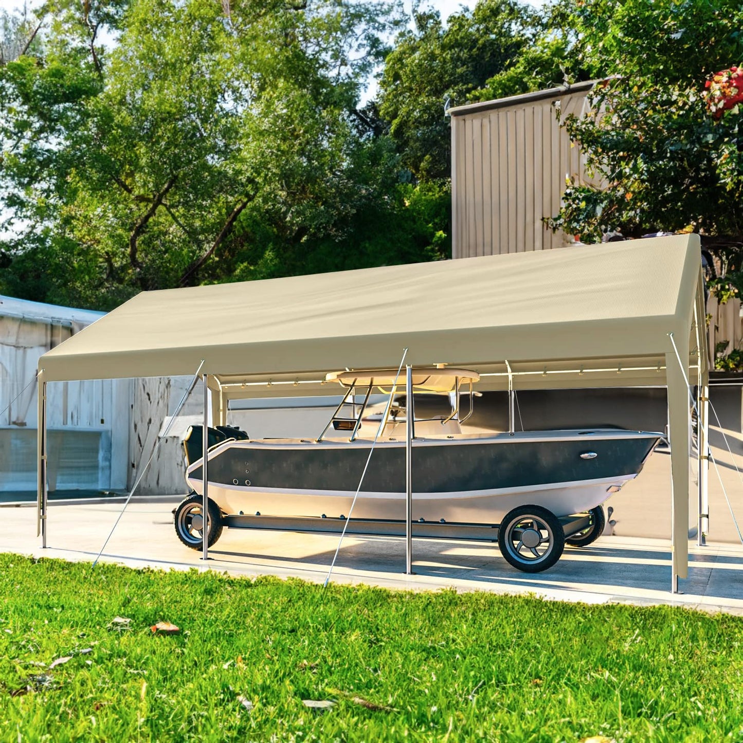 Outdoor Carport 10x20ft Heavy Duty Canopy Storage Shed,Portable Garage Party Tent,Portable Garage with Removable Sidewalls (Beige)