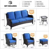 ovios Outdoor Furniture Patio Furniture Set 8 Pieces Swivel Rocking Chairs All Weather Rattan Wicker Patio Couch with Side Table,Ottomans,Chairs for Porch,Backyard,Deck,Brown Wicker Navy Blue ovios