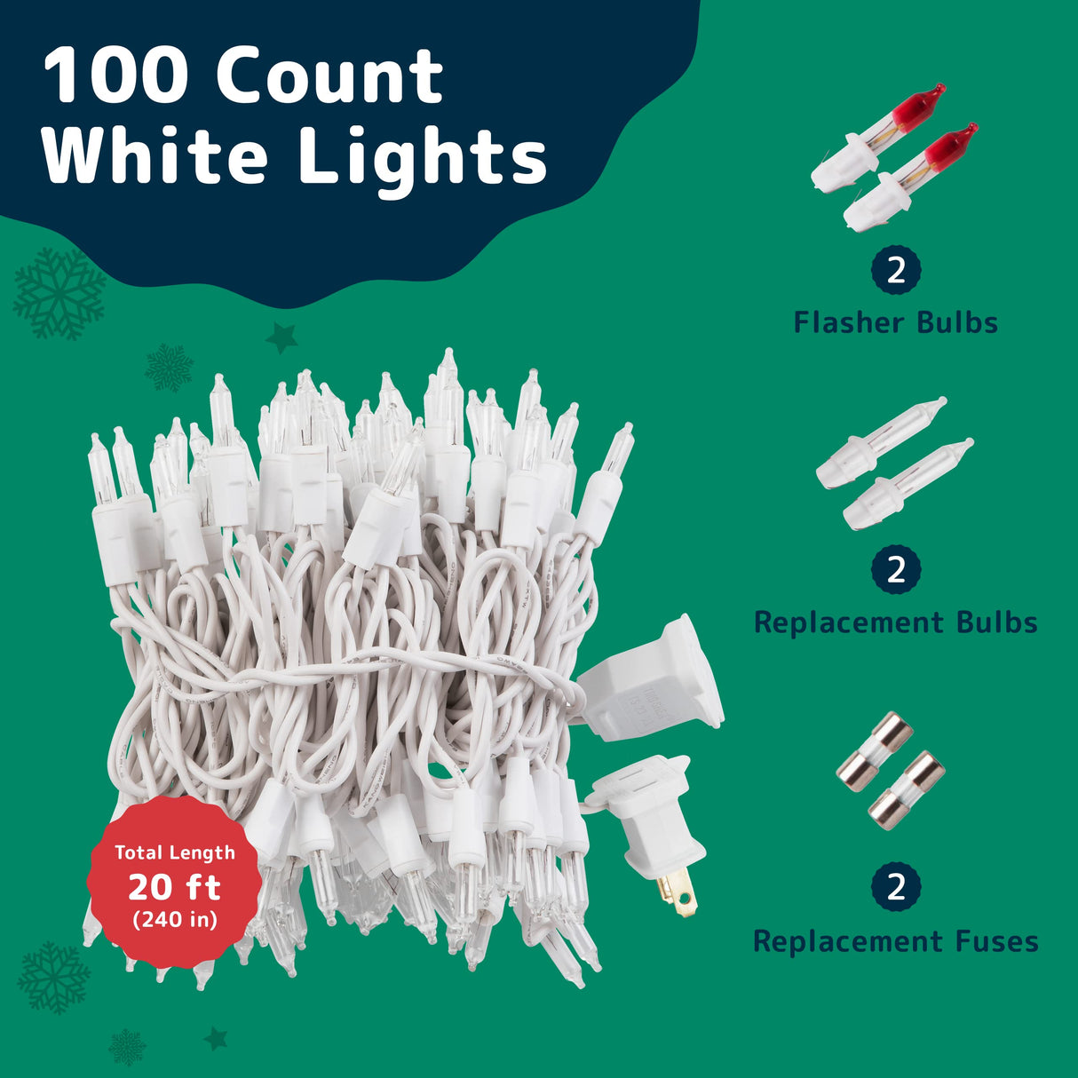 PREXTEX White Christmas Lights 100 Count - Incandescent Clear Warm White String Lights on White Wire - 20 ft Xmas Tree Lights for Indoor or Outdoor Decorations PREXTEX