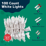 PREXTEX White Christmas Lights 100 Count - Incandescent Clear Warm White String Lights on White Wire - 20 ft Xmas Tree Lights for Indoor or Outdoor Decorations PREXTEX
