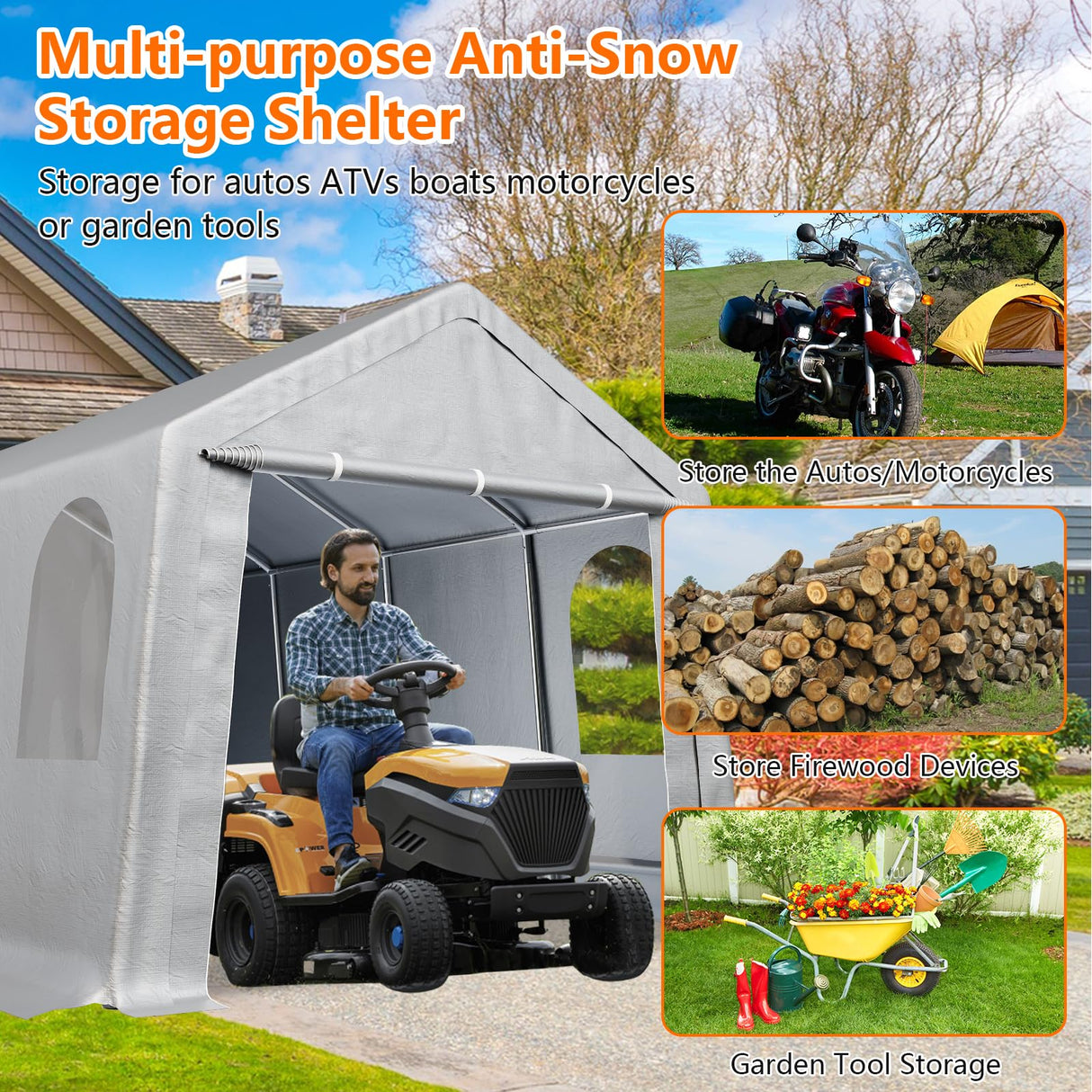 Hipicute Carport 10' X 20' Heavy Duty Canopy, Portable Garage Heavy Duty, Carport with Side-Opening Door & Roll-Up Windows, Metal Steel Frame,180g PE Powder-Coated Tarp for Truck, Boat, Garden, Grey Hipicute