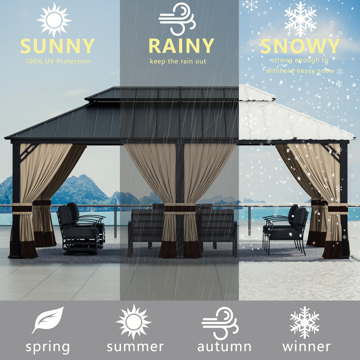 ASJMR 12x20ft Hardtop Gazebo Double Roof, outdoor pavilion with 2-layer hard top galvanized iron frame garden tent, suitable for courtyards, backyards, decks, and grass ASJMR