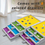 Tektalk 2000 Piece Foldable Felt Jigsaw Puzzle Table with Height Adjustment, Puzzle Board for Adults with 2 Cover & 8 Sorting Trays/Drawers, Easel with Legs, Enclosed with 4 Roller Wheels - Light Gray Tektalk