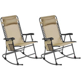 Yaheetech 26in Rocking Chair Outdoor Zero Gravity Folding Chairs Rocking Chairs Foldable Outdoor Lounge Chair for Outside Lawn with Cupholder/Pillow Ergonomic Design for Rest, Set of 2 Yaheetech