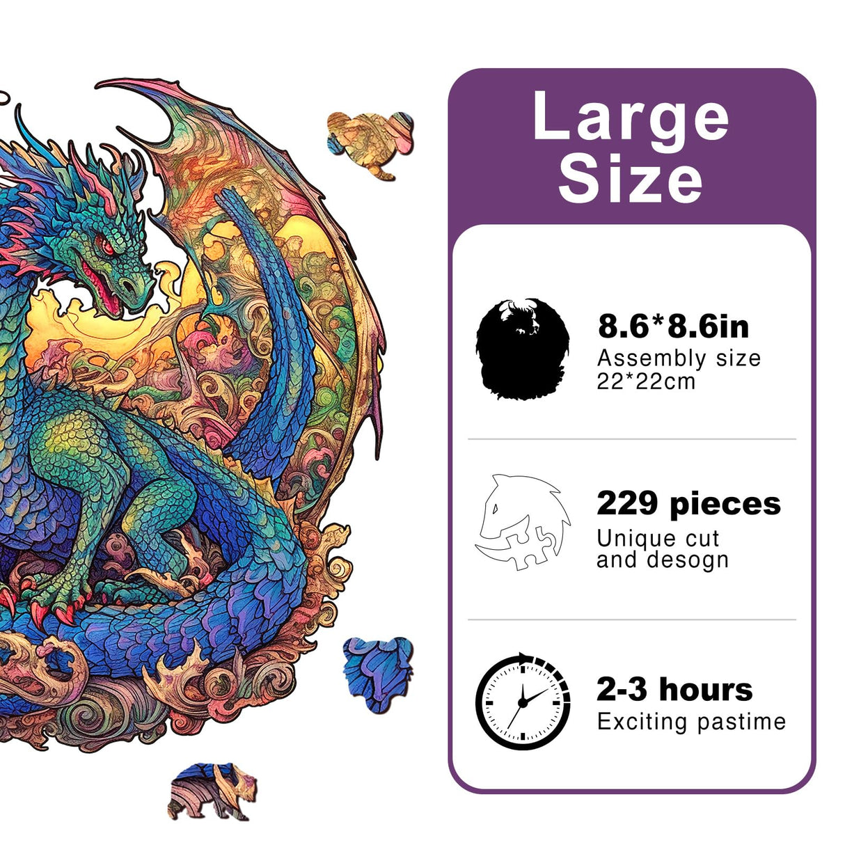 Dragon Wooden Puzzles for Adults Kids, Unique Animal Shaped Cool Wooden Jigsaw Puzzles, Premium Box Wood Cut Puzzles for Teens, Best Family Ideas (L-11.8 * 11.2 in-229pcs) AIMPUZZLE