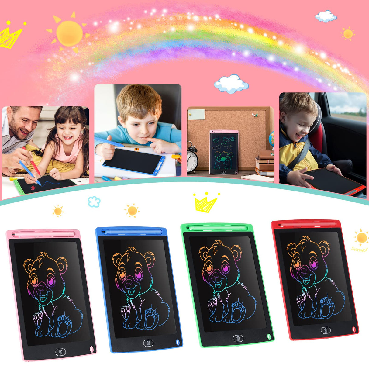Zonon 4 Pcs LCD Writing Tablet for Kids 8.5 Inch Doodle Board Drawing Tablet Toddler Toys Gifts LCD Writing Board Electronic Erasable Reusable Colorful Screen Pad(Blue, Red, Green, Pink) Zonon