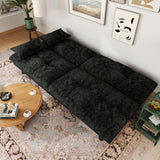 Futon Sofa Bed Convertible Solid Wood Couch Comfortable Chenille Fabric with 2 Cushions for Living Room (Black) homeokay