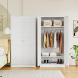 Metal Wardrobe Closet with Doors, 72" Tall Almirah for Clothes with Hanging Rod and Adjustable Shelve, Armoire for Home, School, Employee, Gym (White, Without Drawers) heycode