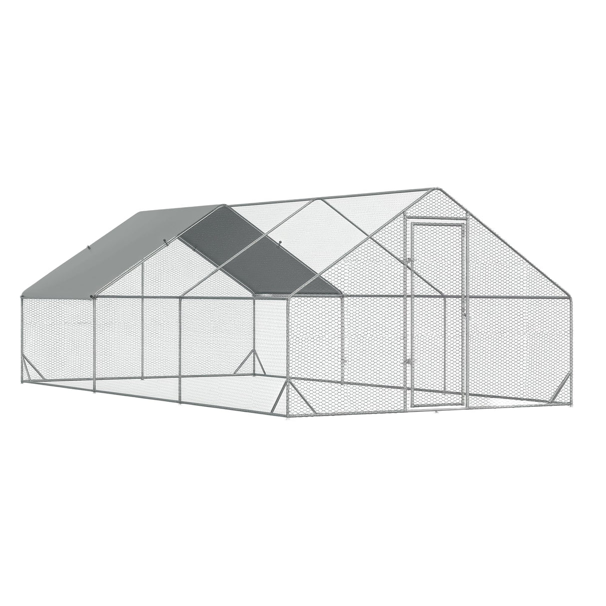 PawHut Large Chicken Coop Metal Chicken Run with Waterproof and Anti-UV Cover, Spire Shaped Walk in Fence Cage Hen House for Outdoor and Yard Farm Use, 1" Tube Diameter, 9.8' x 19.7' x 6.6' PawHut
