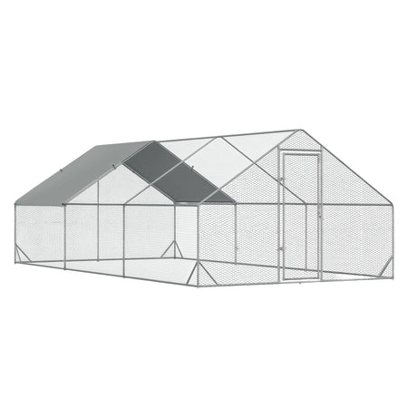 PawHut Large Chicken Coop Metal Chicken Run with Waterproof and Anti-UV Cover, Spire Shaped Walk in Fence Cage Hen House for Outdoor and Yard Farm Use, 1" Tube Diameter, 9.8' x 19.7' x 6.6' PawHut