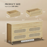 DWVO Natural Rattan 7 Drawer Dressers - Oak Wooden Dresser Chest of Drawers with Golden Handles - Modern Large Closet Boho Dressers Storage Cabinet for Living Room/Hallway/Entryway DWVO