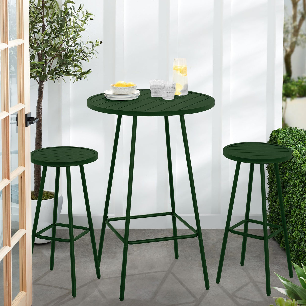Best Choice Products 3-Piece Patio Dining Set, Bar Height, Outdoor Bistro Set, Outdoor Round Bar Table w/ 2 Bar Stools, Steel - Dark Green Best Choice Products