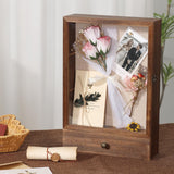 Wishtofly Shadow Box Frame 3 Deep, 11x16 Shadow Boxes Display Cases with Removable Shelves and Drawers, Wooden Memory Frames for Pictures, Flowers, Pet Memorial, Wedding Bouquet, Brown Wishtofly