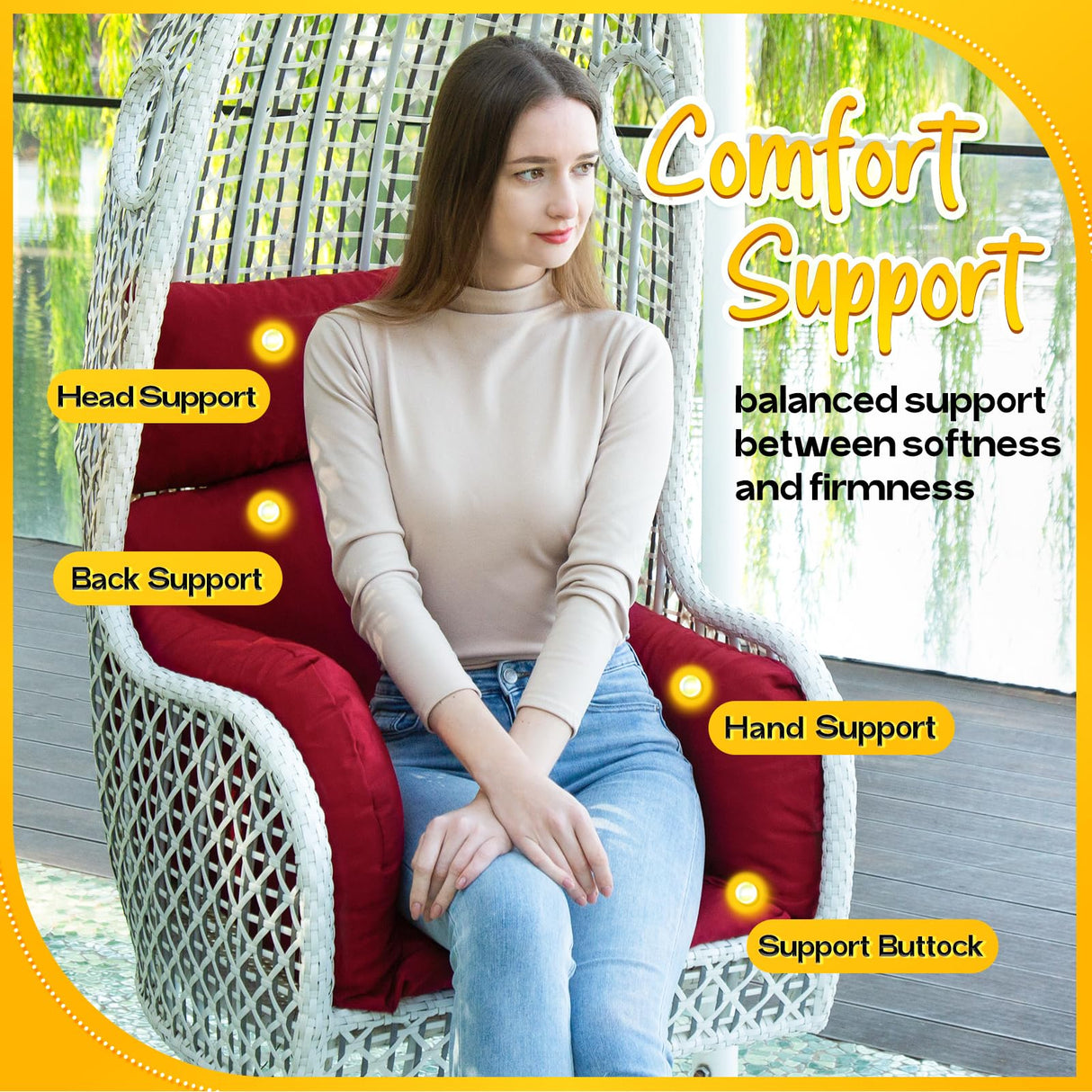 MAGIC ELEPHANT Egg Chair Cushion, Memory Foam Indoor Outdoor Hanging Egg Chair Cushion Replacement, Patio Basket Swing Cushion with Headrest (Red) MAGIC ELEPHANT