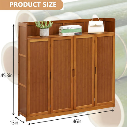 walkclpck 7 Tier Bamboo Shoe Cabinet with 2 Folding Doors, 36-40 Pairs Freestanding Shoe Storage Cabinet,Entrance Shoe Rack, Brown, 46" L x 13" W x 45.3" H - WoodArtSupply