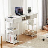 Sweetcrispy Computer Desk - 48 Inch Home Office Bedroom Writing Study PC Table with Fabric Drawers Storage Shelves Space Side Bag Headphone Hook Metal Frame Adjustable Feet, White Sweetcrispy