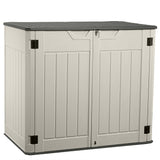 EHHLY Horizontal Resin Storage Shed, 47 Cuft Garden Tool Sheds & Outdoor Storage, Outdoor Plastic Storage Cabinet Waterproof, 4.5 x 2.8 ft Backyard Outside Lawn Mower Storage Shed, Vanilla EHHLY