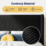 Allewie Full Size Bed Frame with Upholstered Wingback Headboard, Vertical Channel Tufted Corduroy Velvet Platform Bed, Strong Wooden Slats Support, No Box Spring Needed, Easy Assembly, Sturdy, Black Allewie