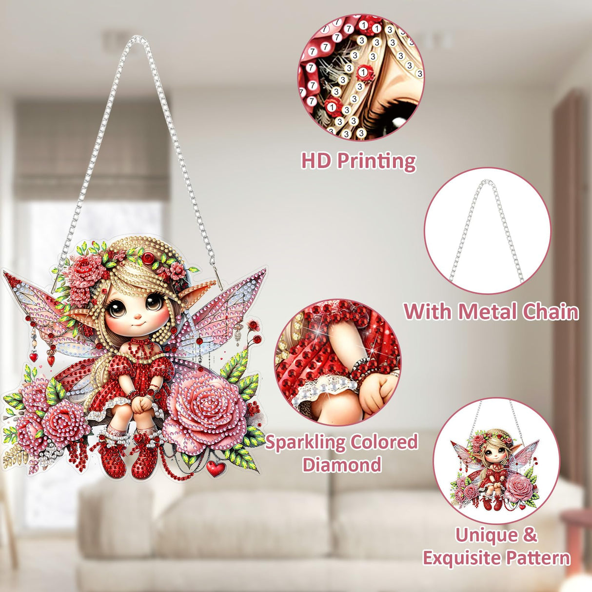 SENQAO Angel Hanging Diamond Art Painting Kits for Adults Beginners, 5D Special Shape Diamond Art Kits, Valentine's Day Fairy Crystal Rhinestones Diamond Gem Art Painting for Home Garden Wall Decor SENQAO