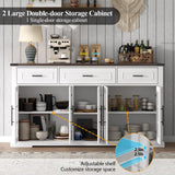 Buffet Cabinet with Storage, 63" Large Sideboard Cabinet with 3 Drawers & 5 Glass Doors, Modern Farmhouse Kitchen Cabinets Buffet Table with Adjustable Shelf, Coffee Bar Cabinets for Living Room Gyfimoie