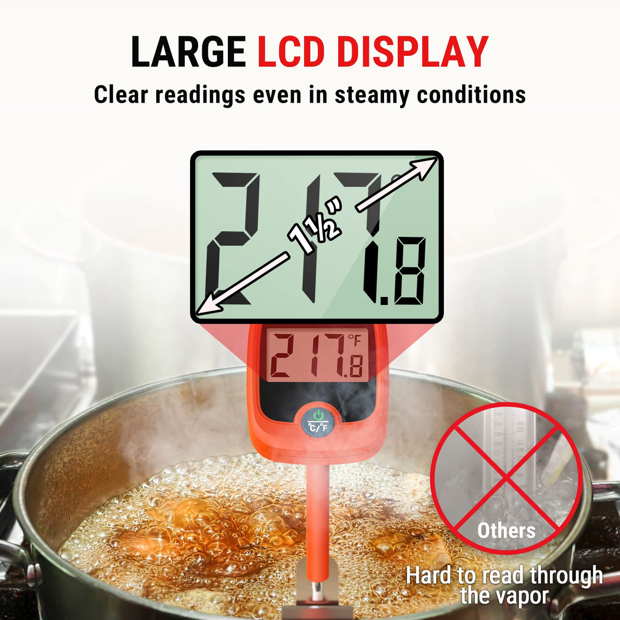 ThermoPro TP509 Candy Thermometer with Pot Clip, Instant Read Meat Analog Thermometer with LCD, Cooking Oil Thermometer Deep Frying Thermometer for Candy Maple Syrup Grease Cheese Sugar Brewing Making ThermoPro