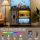 FFIQQ Fish Tank Stand 40-50 Gallon,Aquarium Stand With Power Outlets Cabinet Storage& LED Light,Support up to 800 lbs,Suitable for 2 Turtle Tank,Reptile Terrarium (Grey) FFIQQ