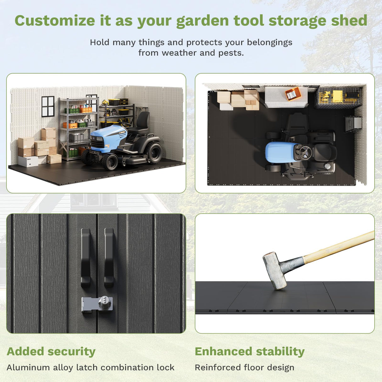 Patiowell 8x12 FT Outdoor Storage Shed, Plastic Shed Resin Garden Shed with Floor & Window & Lockable Door for Patio Furniture, Backyard Tools, Bicycles & Lawnmower, Beige Patiowell