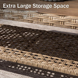 PHI VILLA Wicker Patio Furniture Set, Outdoor L-Shaped Sectional Sofa with Cushions and Acacia Wood Coffee Table, Boho Style for Garden, Deck, or Poolside Lounge，Beige PHI VILLA