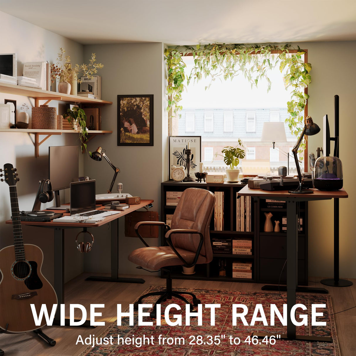 Monomi Electric Standing Desk, 55x28 Inches Adjustable Height Desk, Home Office Sit Stand Up Desk (Black Frame/Cherry Top) Monomi