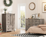 IDEALHOUSE Farmhouse 5 Drawer Dresser for Bedroom, 48" Tall Wood Dresser Chest of Drawer with Sliding Barn Door, Adjustable Shelf, Storage Organizer for Bedroom, Hallway, Living Room, Kitchen, Grey IDEALHOUSE