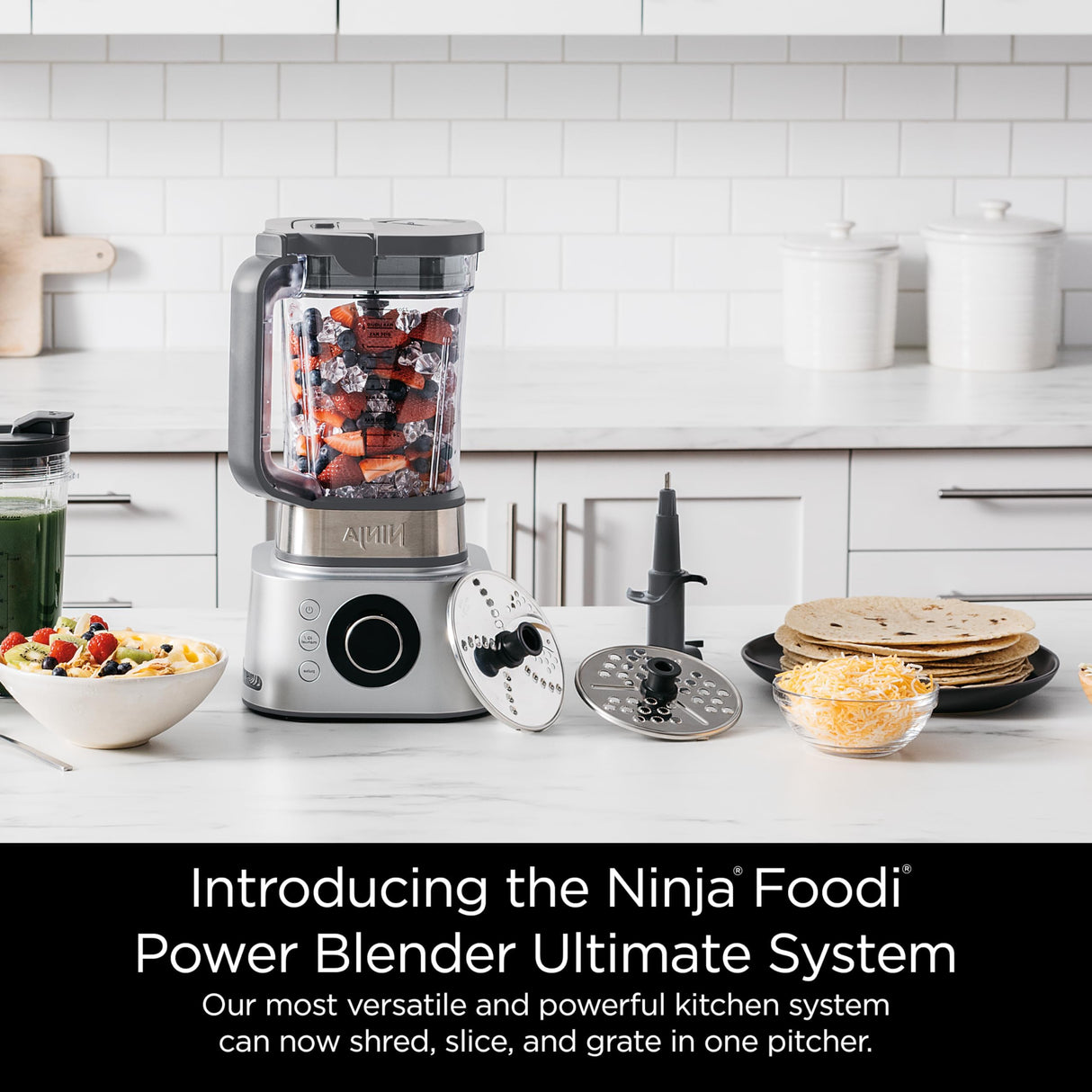 Ninja Blender and Food Processor Combo, Foodi Power Blenders For Kitchen and Personal Size, Smoothie Maker, 6 Functions for Bowls, Spreads, Shakes, 72-oz. Glass Pitcher & To-Go Cups, Silver SS401 Ninja
