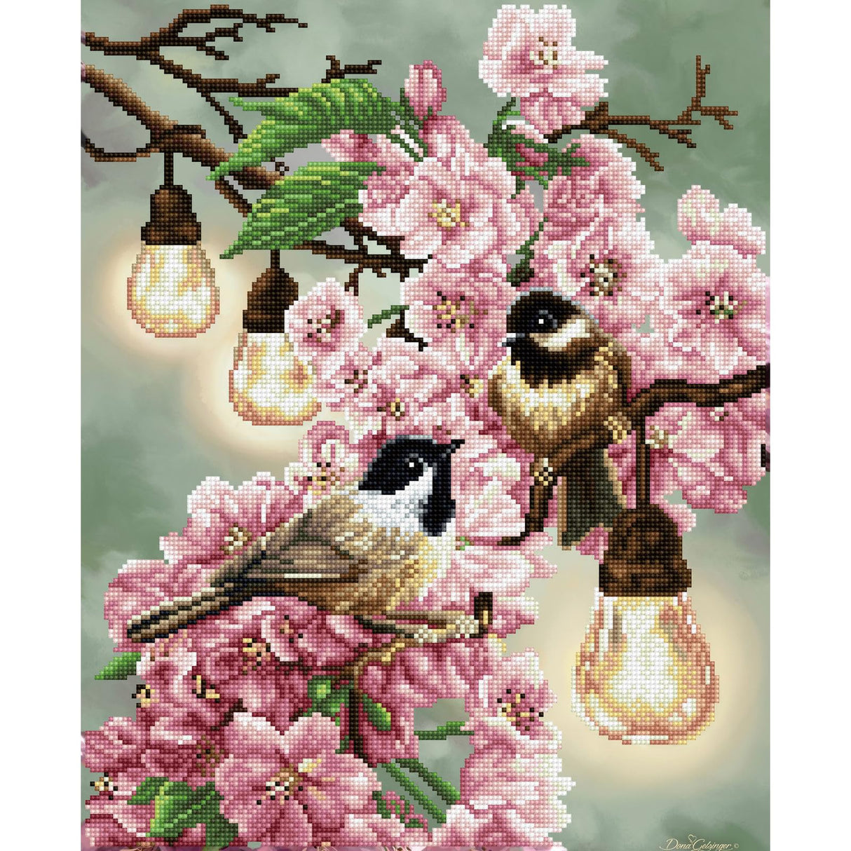 DIAMOND DOTZ Cherry Blossoms & Chickadees Art Craft Kit, Partial Drill Round Dotz for Adults DIAMOND DOTZ