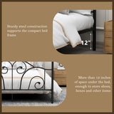 AUFANK Full Size Four-Poster Metal Canopy Bed Frame with Headboard and Footboard Sturdy Slatted Structure No Box Spring Needed Black AUFANK