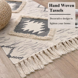 Boho Runner Rug 2'x6', Washable Hallway Rug Runner Non Slip Rubber Backed, Kitchen Farmhouse Area Rug Floor Mat with Tassels, Tufted Woven Cotton Entryway Carpet, Grey DXGJOKR
