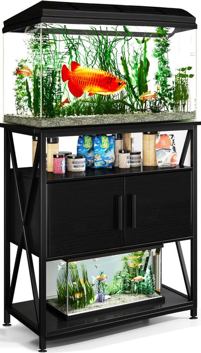 URFORESTIC 20-29 Gallon Fish Tank Stand Aquarium Stand,Metal Frame with Wooden Cabinet Storage,X-Shape 500LBS Capacity - WoodArtSupply