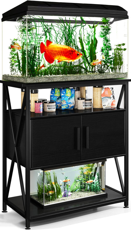 URFORESTIC 20-29 Gallon Fish Tank Stand Aquarium Stand,Metal Frame with Wooden Cabinet Storage,X-Shape 500LBS Capacity URFORESTIC