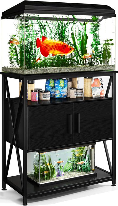 URFORESTIC 20-29 Gallon Fish Tank Stand Aquarium Stand,Metal Frame with Wooden Cabinet Storage,X-Shape 500LBS Capacity