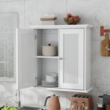 Smuxee White Bathroom Cabinet Wall Mounted with Rattan Doors, Bathroom Medicine Cabinet with Adjustable Shelf, Bathroom Wall Cabinet Over Toilet for Laundry Room Kitchen Smuxee
