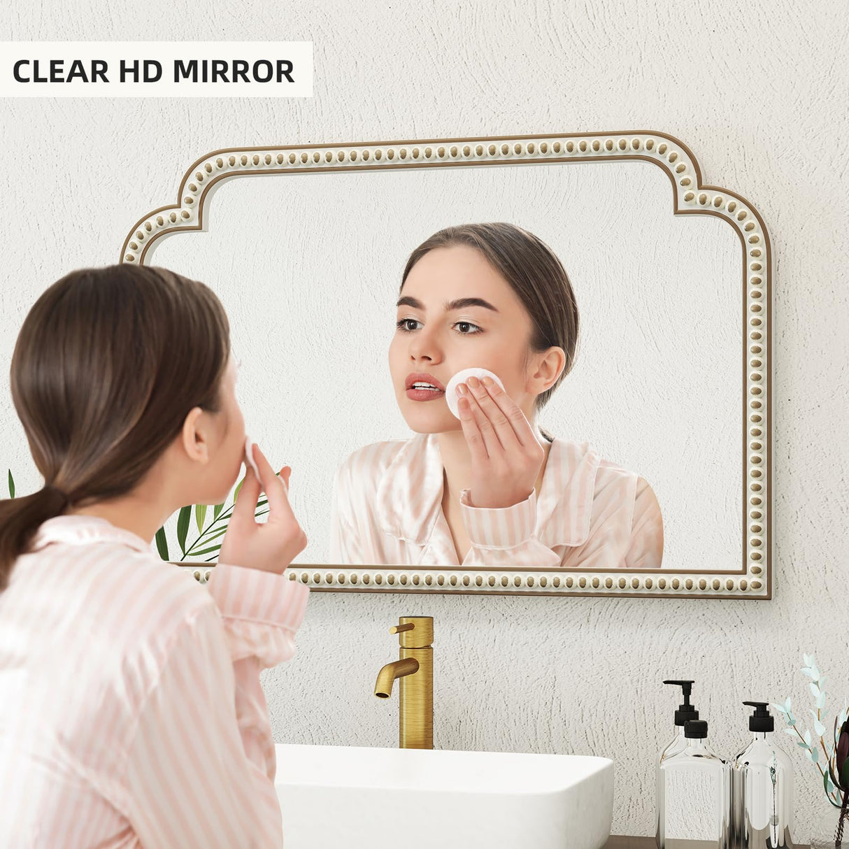 36''x24'' Farmhouse Wood Decorative Wall Mirrors with Beads, Boho Large Wide Arch Mirror for Living Room, Bedroom, Entryway, Fireplace HOITUZYUS