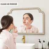 36''x24'' Farmhouse Wood Decorative Wall Mirrors with Beads, Boho Large Wide Arch Mirror for Living Room, Bedroom, Entryway, Fireplace HOITUZYUS