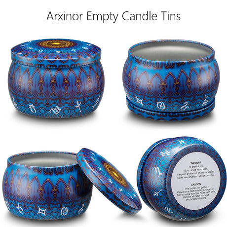 Arxinor Empty 2.5 oz Candle Tins Candle Jars 28 Pcs 28 Patterns, Candle Making Kits, with Wicks, Wick Holders & Stickers Arxinor