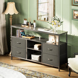 Huuger 47 Inch TV Stand Dresser with Power Outlets and LED Lights, 4 Drawers Entertainment Center with Open Shelf, Media Console for 55 50 Inch TV, Dresser with PU Finish, Black Huuger