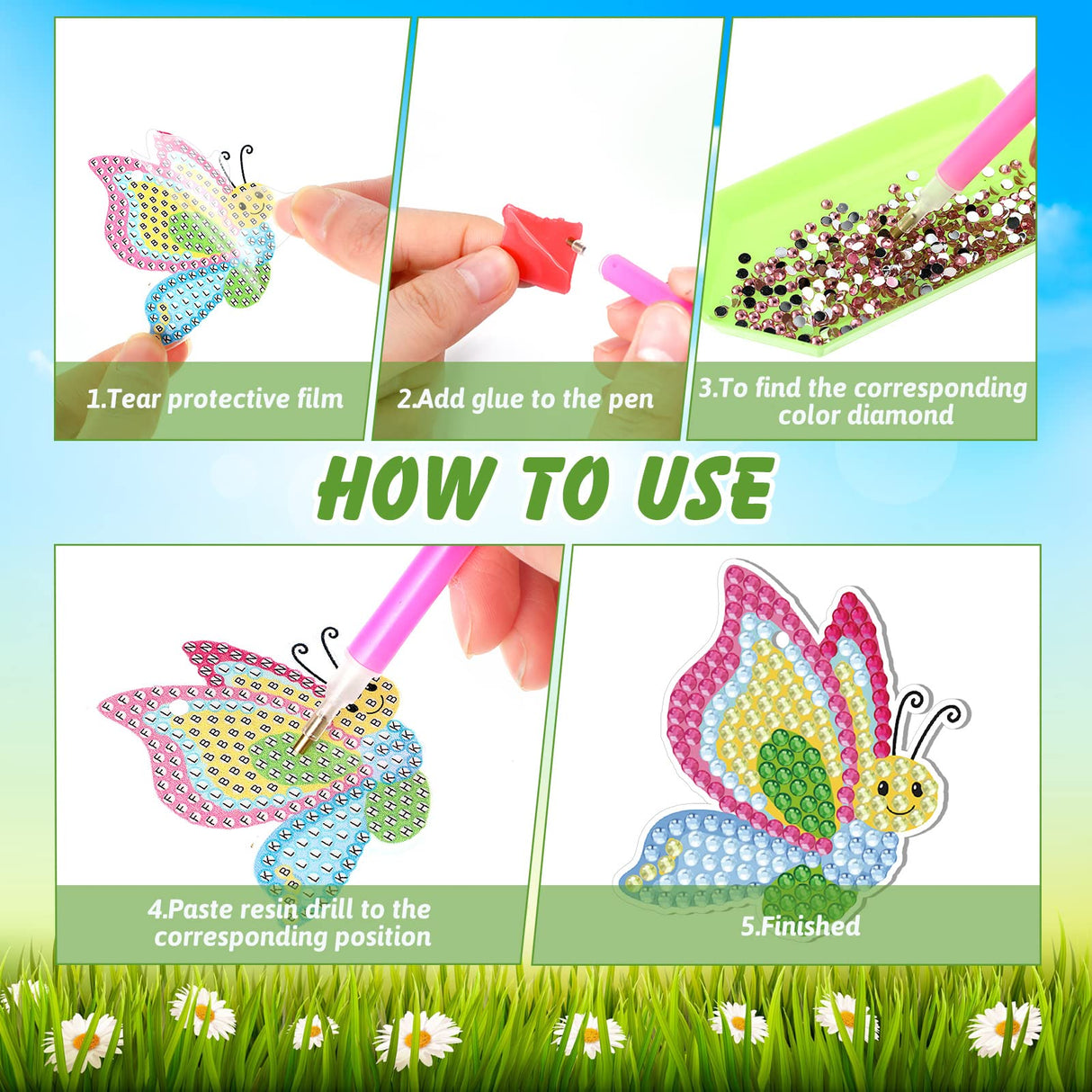 12 Pieces Spring Diamond Painting Keychain 5D DIY Diamond Painting Kit Spring Hanging Diamond Art Kits Flower Gnome Butterfly Spring Ornaments for Kids Crafts Family Decor Ferraycle