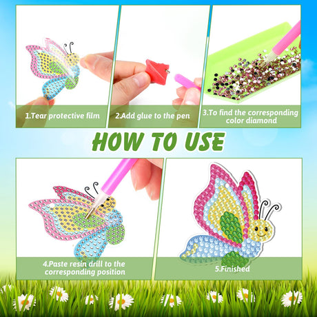 12 Pieces Spring Diamond Painting Keychain 5D DIY Diamond Painting Kit Spring Hanging Diamond Art Kits Flower Gnome Butterfly Spring Ornaments for Kids Crafts Family Decor Ferraycle