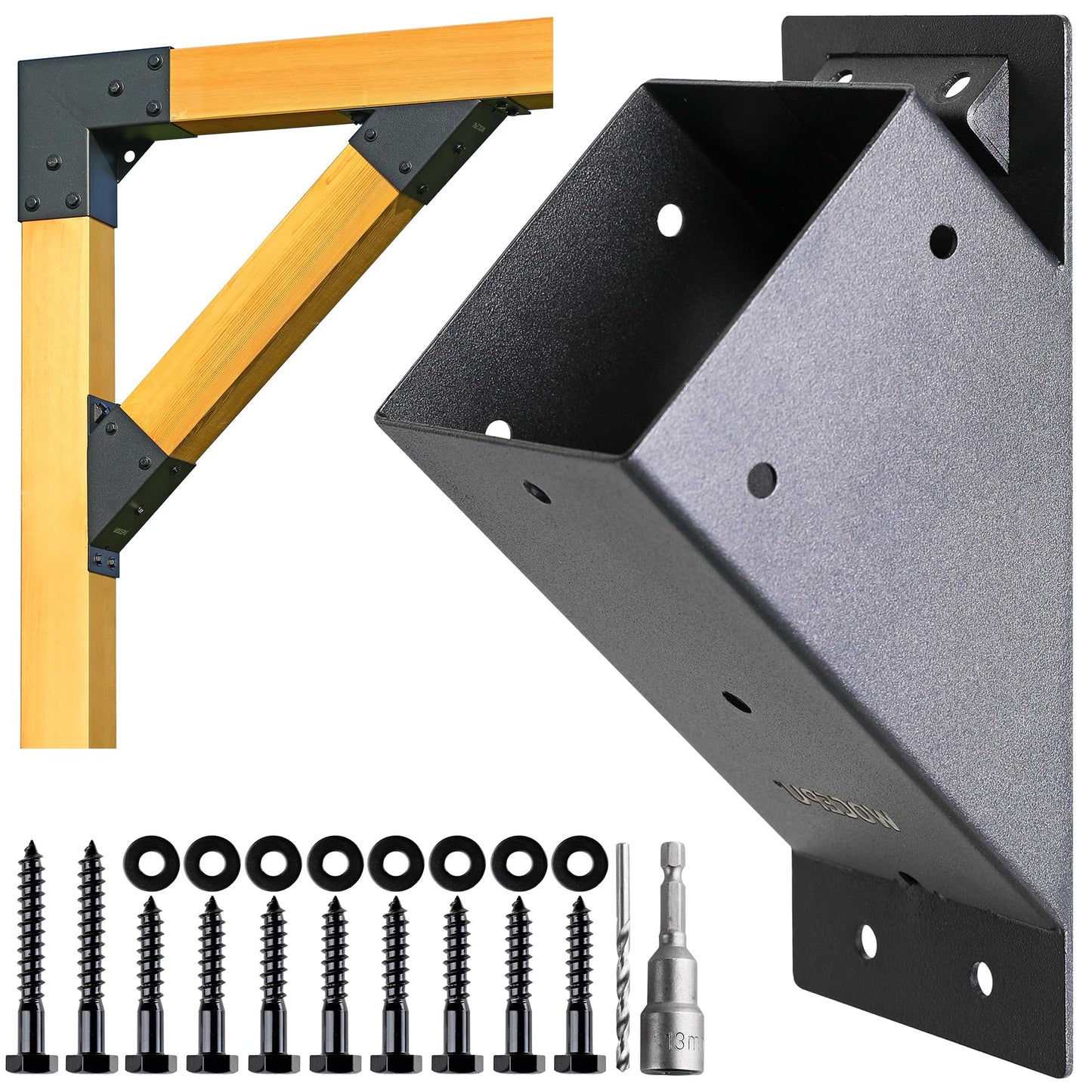 Wocepu 4pack 4x4 (Actual 3.5''x3.5'') Degree Angle Support Brackets, For Pergola, Gazebo, Deck Wood Frame Structures Provide Support 45° Degree Angle Bracket